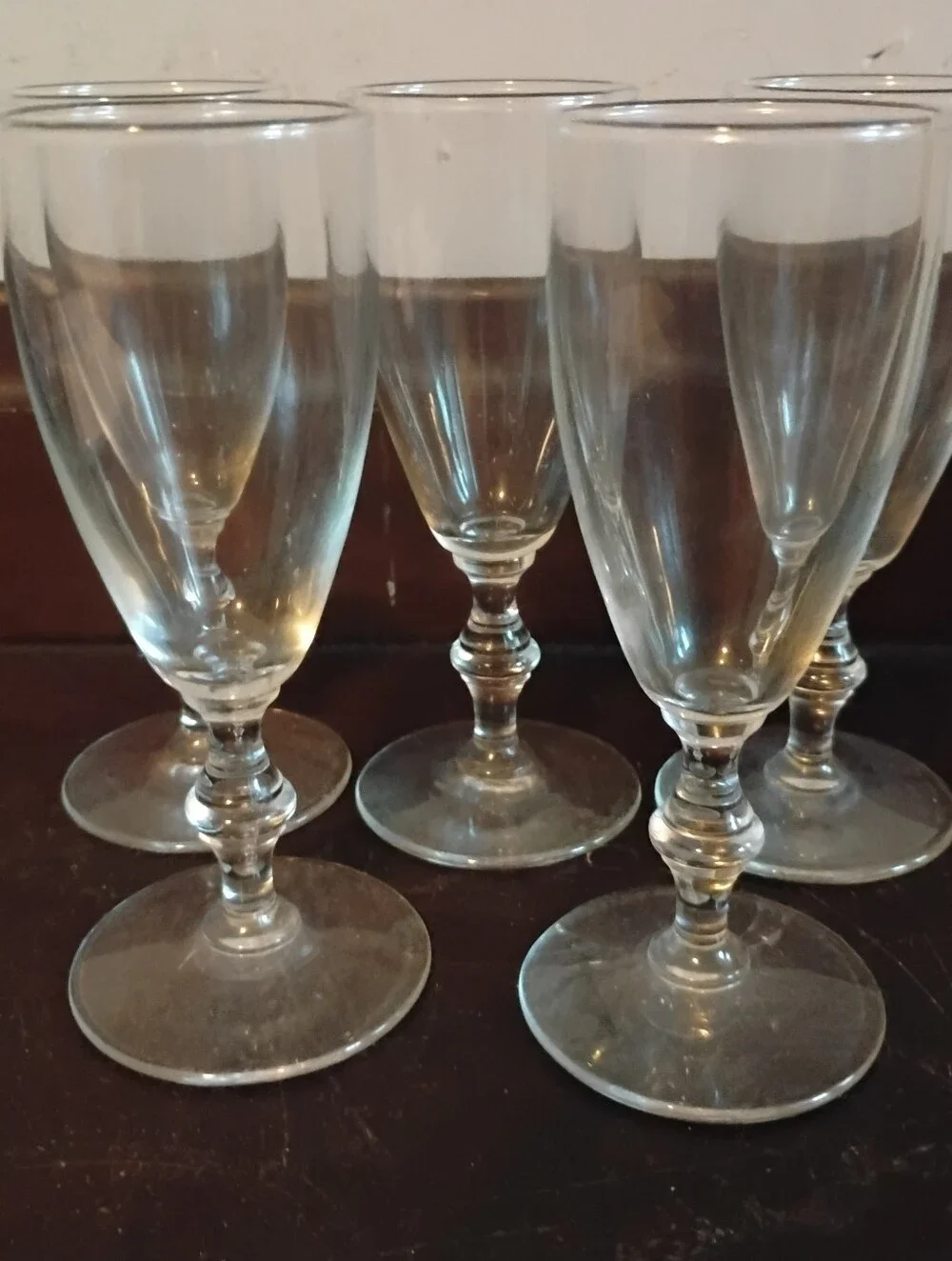 Vintage Clear Glass Footed Cordial Stemware - Set of 5 Elegant Wine Glasses